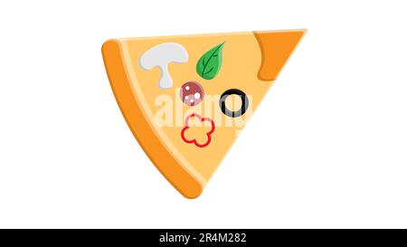 Tranche de pizza avec olive salami et prairie. Illustration de la restauration rapide Vector clip art. Illustration de Vecteur