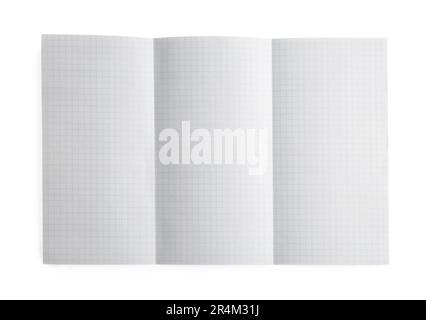 Feuille de papier à carreaux avec plis sur fond blanc, vue de