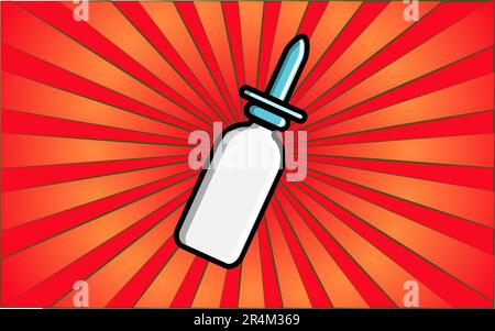 Médicaments pharmacologiques blanc curatif gouttes pour le nez, spray, un médicament froid pour le soin de la santé sur un fond de rayons rouges abstraits. Vecteur i Illustration de Vecteur