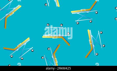 Schéma sans fin des articles médicaux scientifiques médicaux hôpital fauteuils roulants lits avec roues sur fond bleu. Illustration vectorielle. Illustration de Vecteur