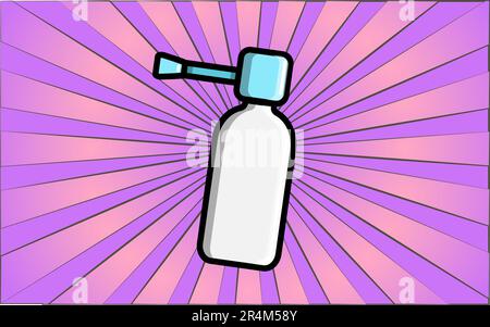 Spray médical pharmacologique blanc curatif pour le nez et la gorge, un remède pour le rhume commun pour les soins de santé sur un fond de rayon violet abstrait Illustration de Vecteur