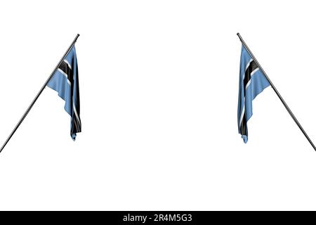 Magnifique illustration du drapeau de célébration 3D - deux drapeaux du Botswana accrochés dans des bâtons d'angle de deux côtés isolés sur blanc Banque D'Images