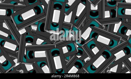 Texture, modèle sans couture de vieux vins rétro gris antique analogique film vidéo cassettes pour un magnétoscope avec un film magnétique pour regarder m Illustration de Vecteur
