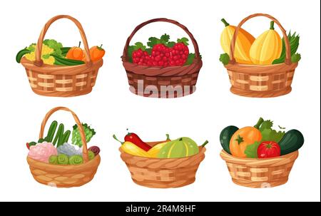illustration vectorielle ui set des légumes frais dans un panier isolé sur fond blanc Illustration de Vecteur