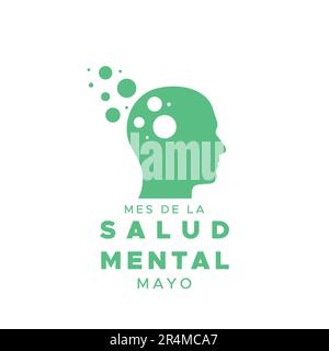 Mai est le mois de la sensibilisation à la santé mentale en espagnol. Mes de la Salud Mental Mayo. Icône de la tête humaine. Illustration vectorielle, conception plate Illustration de Vecteur