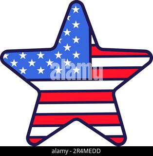Cinq étoiles pointues festives dans les couleurs du drapeau américain, attributs de la Journée de l'indépendance américaine de 4 juillet. Icône de vecteur de dessin animé en couleurs nationales Illustration de Vecteur