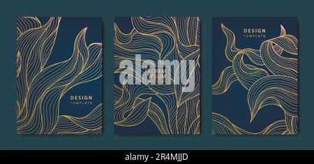 Vector japanese laisse des motifs art déco. Algue florale dorée, algue de style vintage. Couvertures, étiquettes, cadres, invitations, brochures de la gamme Luxe Illustration de Vecteur