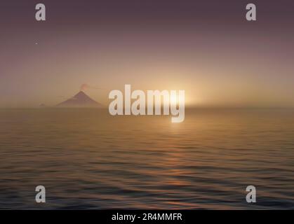 Volcan Mayon près de la ville de Legazpi - éruption au coucher du soleil Banque D'Images