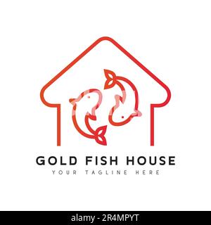 Fish House logo Design logo de la famille des poissons rouges Illustration de Vecteur