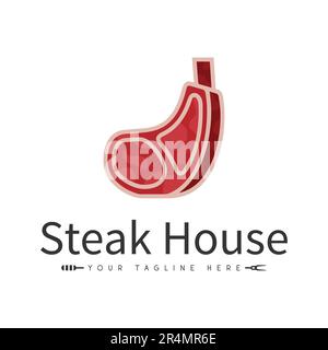 Steak House logo Design logo Red Meat Bull Illustration de Vecteur