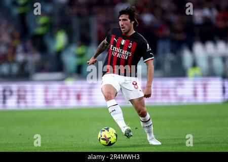 Turin, Italie. 28th mai 2023. Sandro Tonali de l'AC Milan en action pendant la série Un match de football entre Juventus FC et AC Milan au stade Allianz sur 28 mai 2023 à Turin, Italie . Credit: Marco Canoniero / Alamy Live News Banque D'Images