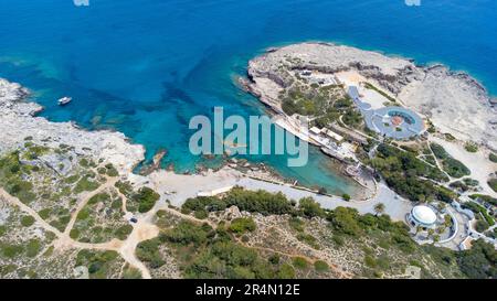 Plage de Kalithea Springs Therme et aérienne, sur Drone, Rhodes, Grèce. Banque D'Images