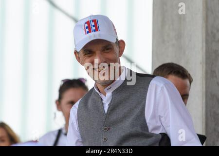 Munich, Allemagne. 28th mai 2023. Munich, Allemagne, 28 mai 2023: Le directeur du FC Byern Munich Thomas Tuchel lors du match FlyerAlarm Frauen Bundesliga entre le FC Bayern Munich et turbine Potsdam au campus du FC Bayern, Munich. (Sven Beyrich/SPP) crédit: SPP Sport Press photo. /Alamy Live News Banque D'Images