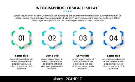 Modèle d'infographie avec icônes et 4 options ou étapes. Hexagons. Peut être utilisé pour la mise en page de flux de travail, le diagramme, la bannière, la conception Web. Illustration vectorielle Illustration de Vecteur