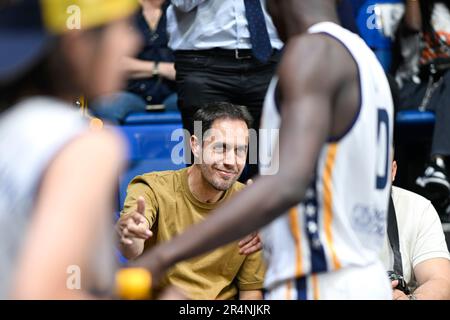 Paris, France. 28th mai 2023. Fabien Marsaud (Grand corps Malade) lors du championnat français, match de basket-ball Betclic Elite entre ASVEL basket et Metropolitans 92 (mets ou Boulogne-Levallois) sur 28 mai 2023 à Levallois, France. Crédit : Victor Joly/Alamy Live News Banque D'Images