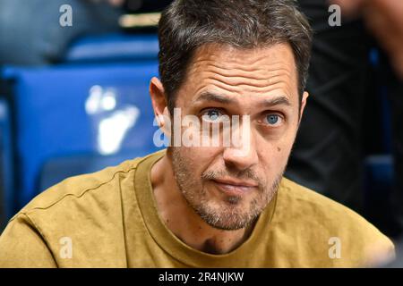 Paris, France. 28th mai 2023. Fabien Marsaud (Grand corps Malade) lors du championnat français, match de basket-ball Betclic Elite entre ASVEL basket et Metropolitans 92 (mets ou Boulogne-Levallois) sur 28 mai 2023 à Levallois, France. Crédit : Victor Joly/Alamy Live News Banque D'Images