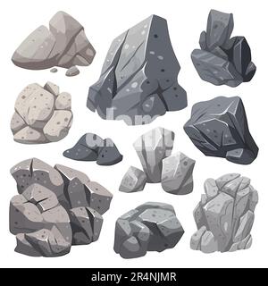 Image de pierres ou de pile de gravats. Granit rugueux gris isolé. Illustration de Vecteur