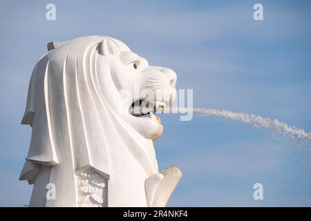 Singapour - 22 octobre 2022 : statue de Merlion au parc Merlion, c'est une créature mythique avec une tête de lion et le corps d'un poisson. Il est utilisé comme un masc Banque D'Images