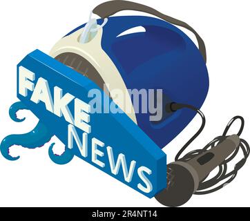 Icône fausses nouvelles vecteur isométrique. Fausses nouvelles lettrage et haut-parleur avec microphone. Économiseur d'écran, multimédia, télévision Illustration de Vecteur