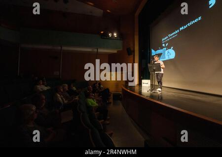 Joan Tomàs Martínez, récital de poésie, festival Versud Poètica, Santanyí, Majorque, Îles Baléares, Espagne Banque D'Images