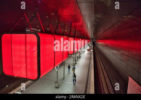 Hambourg, Hansestadt, Norddeutschland, Waterkant, U-Bahn, Métro, Station, Haltestelle, Licht, Light, HafenCity Universität Banque D'Images