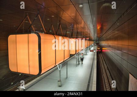 Hambourg, Hansestadt, Norddeutschland, Waterkant, U-Bahn, Métro, Station, Haltestelle, Licht, Light, HafenCity Universität Banque D'Images