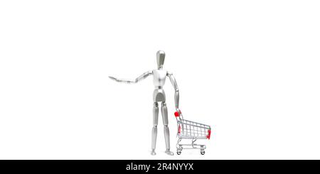 Mannequins blancs dans le panier avant.concept allant au supermarché et au magasin Banque D'Images