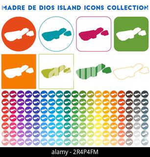 Collection d'icônes de l'île Madre de Dios. Icônes de carte tendance colorées et lumineuses. Badge moderne de l'île Madre de Dios. Illustration vectorielle. Illustration de Vecteur