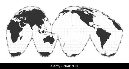 Carte du monde vectorielle. Projection interrompue d'homologues de Goode. Carte géographique du monde simple avec les lignes de latitude et de longitude. Illustration de Vecteur