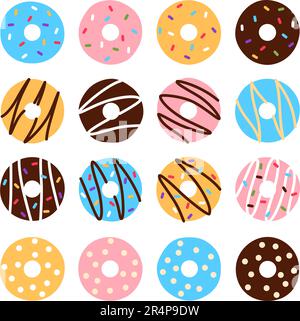 Beignets colorés sur fond blanc. Illustration de Vecteur