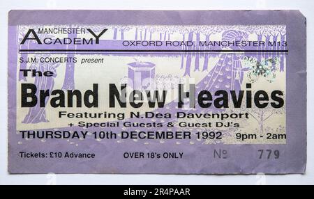 Billet de concert pour le concert de New Heavies à la Manchester Academy au Royaume-Uni en décembre 1992 Banque D'Images