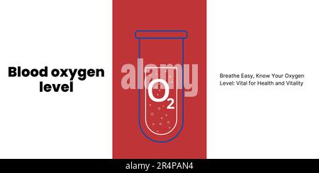 Bannière d'oxygène du sang sur fond blanc et rouge. Bannière élégante avec texte et icônes pour la santé et le secteur médical Illustration de Vecteur