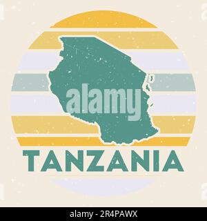 Logo Tanzanie. Affiche avec la carte du pays et des bandes de couleur, illustration vectorielle. Peut être utilisé comme insigne, logotype, étiquette, autocollant ou badge de TH Illustration de Vecteur