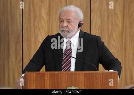 Brasilia, District fédéral, Brésil. 29th mai 2023. (INT) Conférence de presse avec Maduro, Président du Venezuela. 29 mai 2023, Brasilia, District fédéral, Brésil: Le Président du Venezuela, Nicolas Maduro, lors d'une conférence de presse aux côtés du Président du Brésil, Luiz Inacio Lula da Silva, au Palais Plananito, à Brasilia, après une rencontre réservée entre les deux. Crédit : ZUMA Press, Inc./Alay Live News Banque D'Images