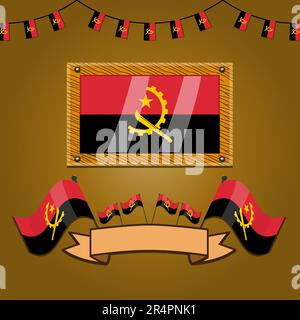 Drapeaux angolais sur le bois de cadre, étiquette, gradient simple et illustration vectorielle Illustration de Vecteur