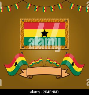 Ghana drapeaux sur le bois de cadre, étiquette, gradient simple et illustration vectorielle Illustration de Vecteur
