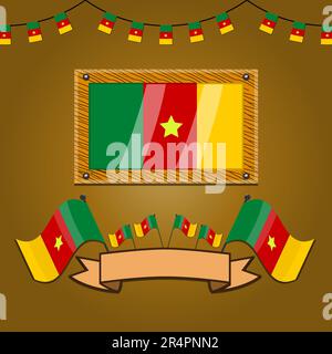 Drapeau du Cameroun sur le bois de cadre, étiquette, gradient simple et illustration vectorielle Illustration de Vecteur