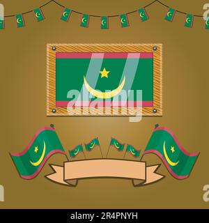 Mauritanie drapeaux sur le bois de cadre, étiquette, gradient simple et illustration vectorielle Illustration de Vecteur