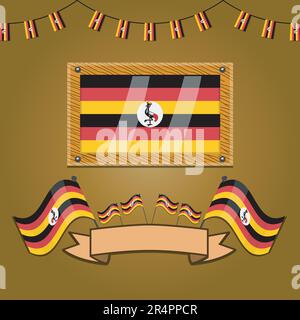 Drapeau ougandais sur le bois de cadre, étiquette, gradient simple et illustration vectorielle Illustration de Vecteur