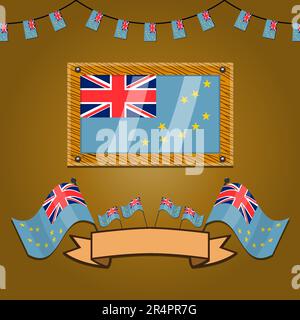 Tuvalu Flags on Frame Wood, Label, simple gradient and Vector Illustration Illustration de Vecteur