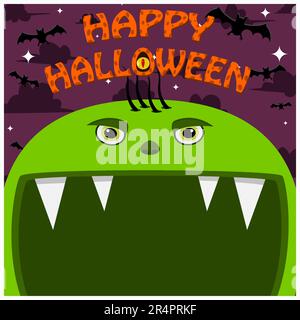 Motif caractère Halloween. Avec le caractère Goblin. Grand visage et bouche ouverte. Dans Gravefield. Vecteur et illustration Illustration de Vecteur