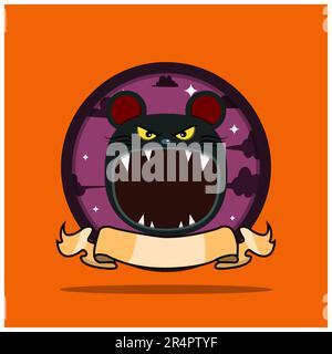 Vintage Monster Head Circle Label avec motif souris. Vecteur et illustration Illustration de Vecteur