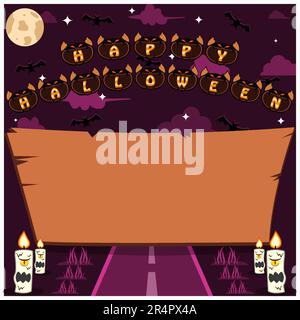 Halloween Holidays invitation ou carte de vœux avec mot sur Creepy Bat Head personnage, espace en bois vierge et route. Vecteur et illustration Illustration de Vecteur