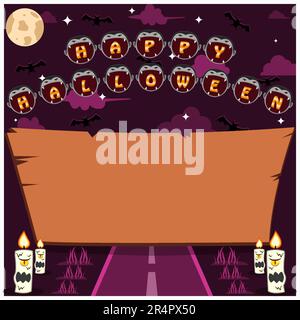 Halloween Holidays invitation ou carte de vœux avec mot sur Dracula Head personnage, espace vierge en bois et route. Vecteur et illustration Illustration de Vecteur