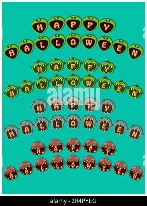 Banderole texte « Happy Halloween » sur les grands monstres. Alien, Goblin, Grey Zombie et Brown Zombie Head Design. Vecteur et illustration. Illustration de Vecteur