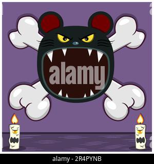 Motif personnage Halloween avec tête de souris. Sur crâne et bougies. Vecteur et illustration Illustration de Vecteur
