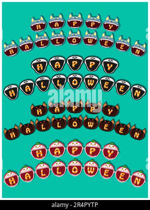 Banderole texte « Happy Halloween » sur les grands monstres. Wolf, Scream, Creepy Bat et Creepy Clown Head Design. Vecteur et illustration. Illustration de Vecteur