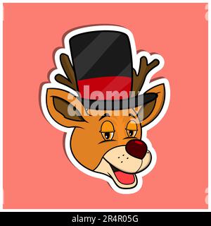 Autocollant pour le visage d'un animal avec un bonnet Circus à motif cerf. Design de caractère. Vecteur et illustration Illustration de Vecteur