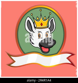 Jolie tête d'animal avec couronne sur l'étiquette de cadre. Tête Zebra. Idéal pour le dessin animé, le logo, les icônes et les personnages. Vecteur et illustration. Illustration de Vecteur