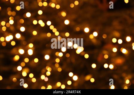 Vue floue des magnifiques lumières de Noël. Effet bokeh Banque D'Images